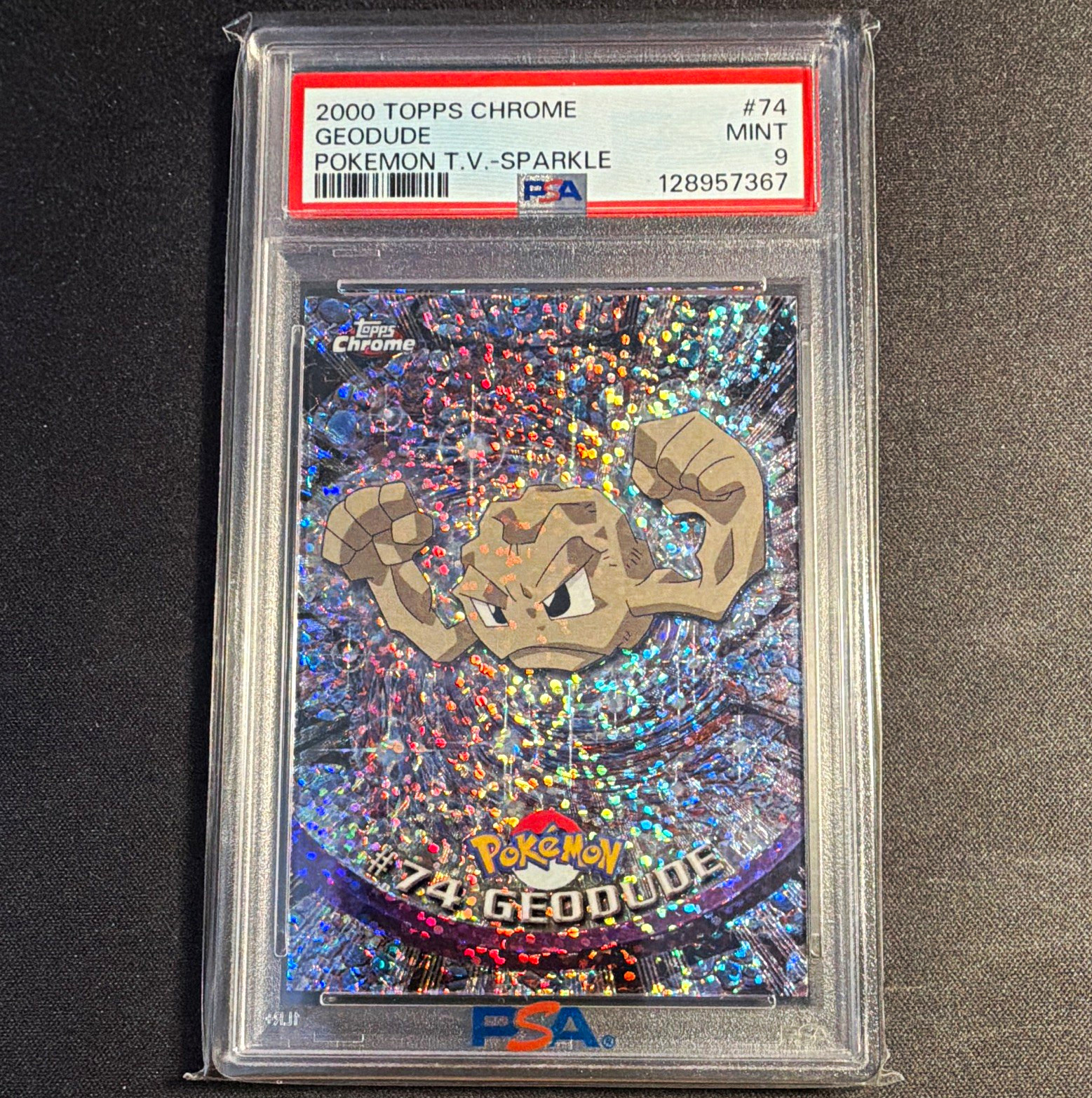2000 Topps Chrome Pokemon TV Sparkle Hologram Geodude #74 PSA 9 128957367