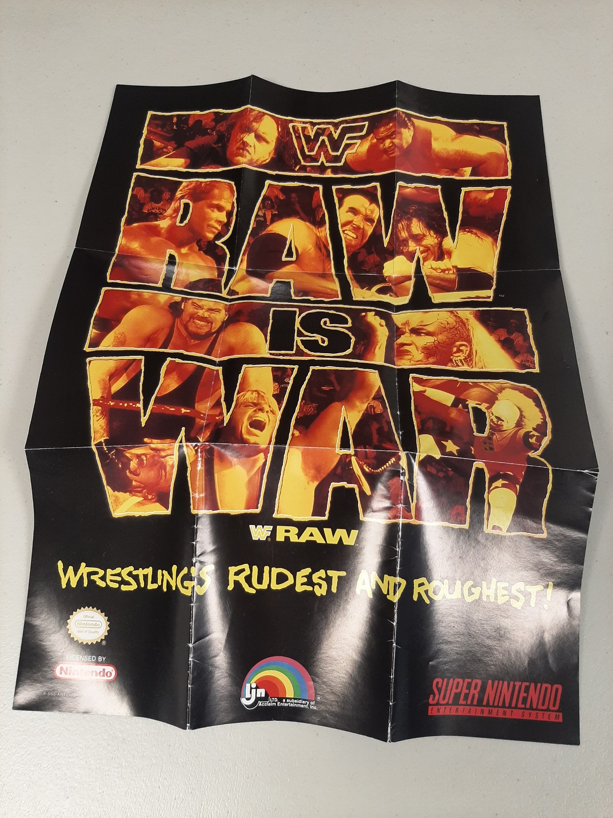 WWF Raw Is War Super Nintendo SNES Foldable Promo Poster Insert ONLY