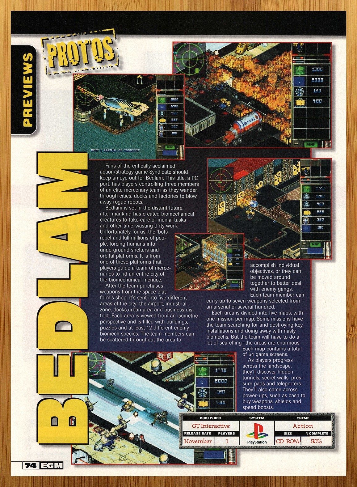 1996 Bedlam PS1 Playstation 1 PREVIEW Print Ad/Poster Retro Video Game Promo Art