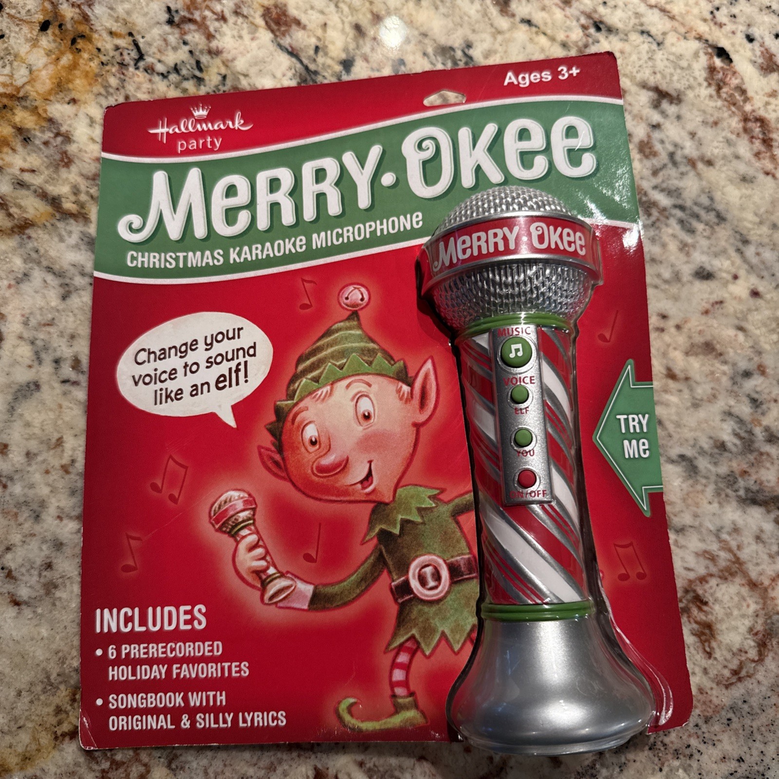 Hallmark  Merry Okee Christmas Elf Sounding Karaoke Microphone New