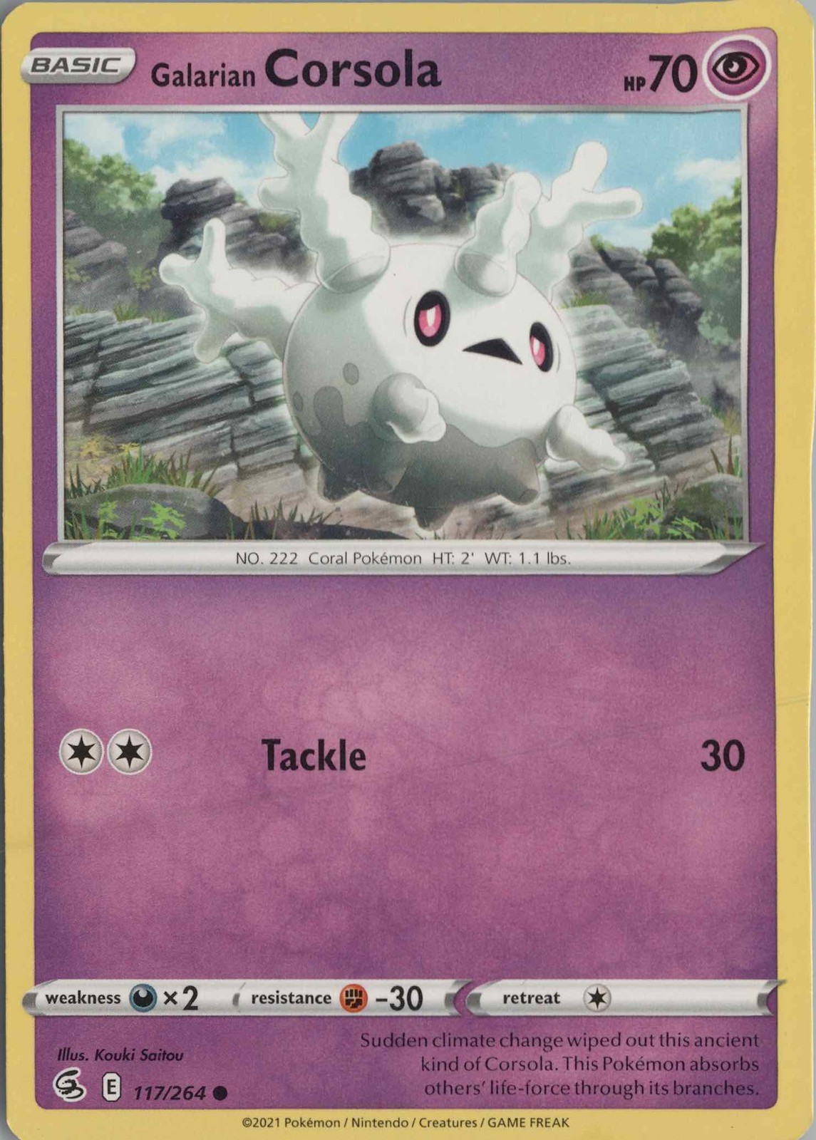 2021 POKÉMON SWORD AND SHIELD EVOLUTIONS #117 GALARIAN CORSOLA FULL ART