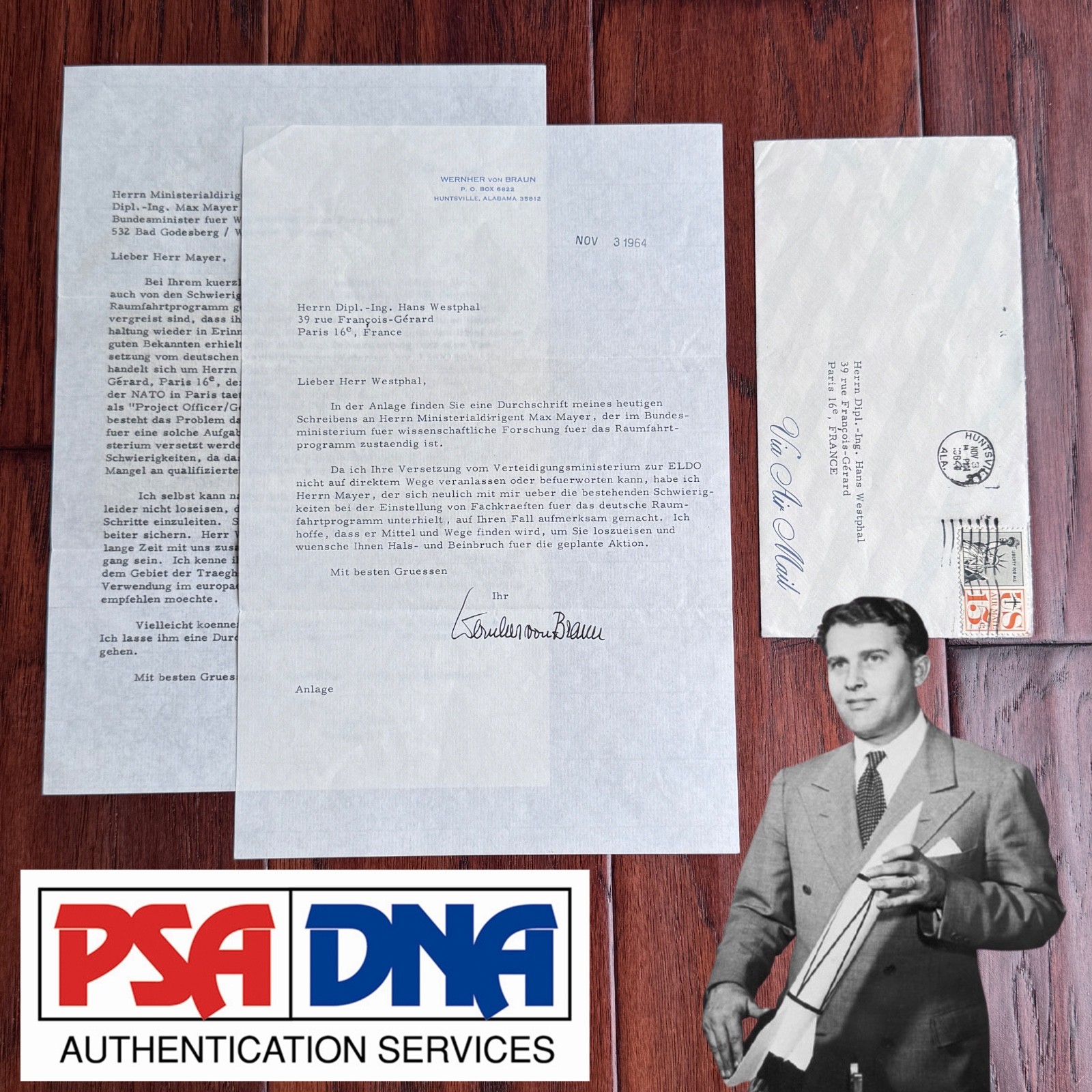 WERNHER VON BRAUN Autograph PEENEMUNDE V-2 Rocket Colleague Letter Signed * PSA