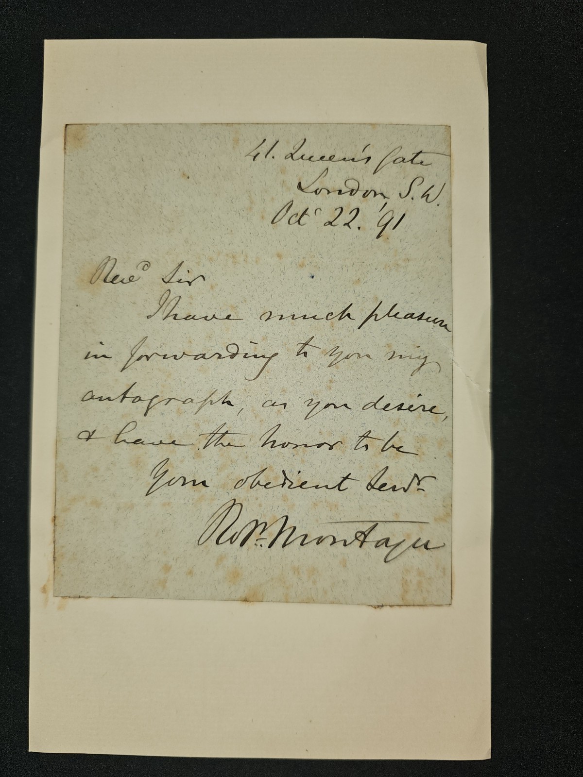 1891 Robert Montagu Autograph Letter Signed – Duke of Manchester Son, London