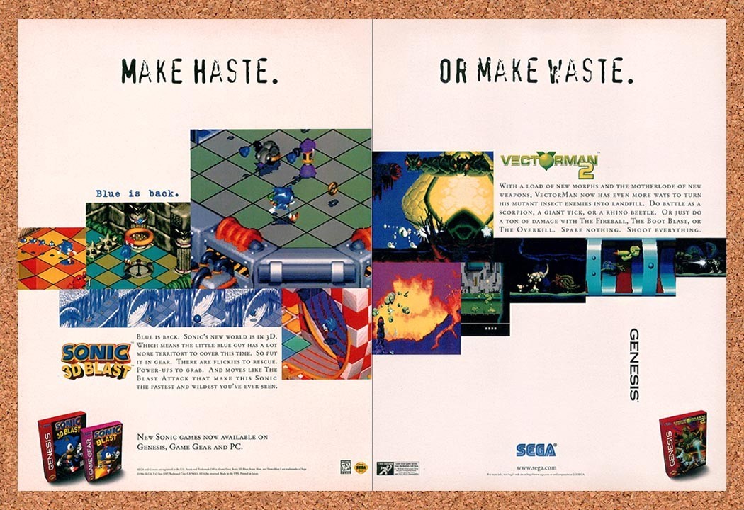 1997 Sonic 3D Blast Genesis Original Advertisement / Retro Promo v2