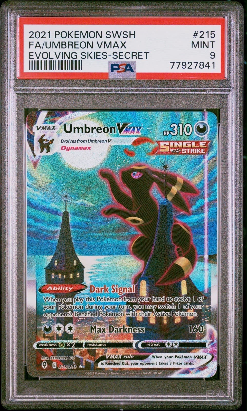 Pokémon Evolving Skies Umbreon Vmax Alt Art 215/203 PSA 9 Mint