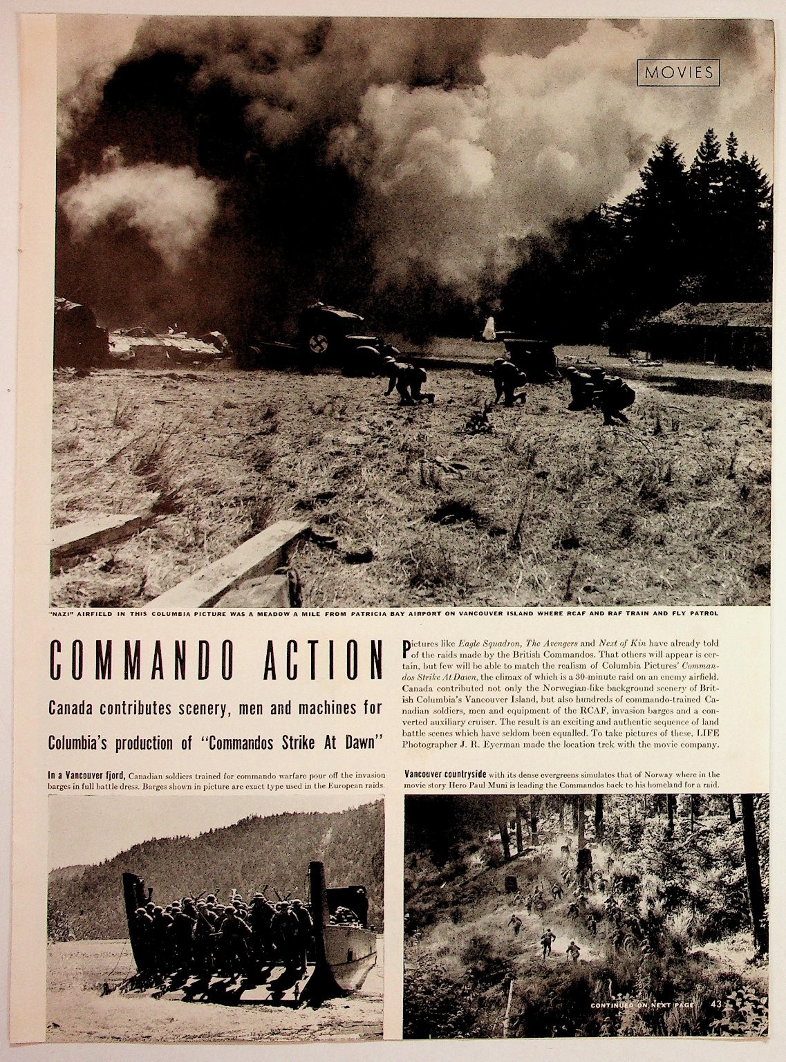 Columbia Pictures Commandos Strike At Dawn 1942 Magazine Article WWII Photos