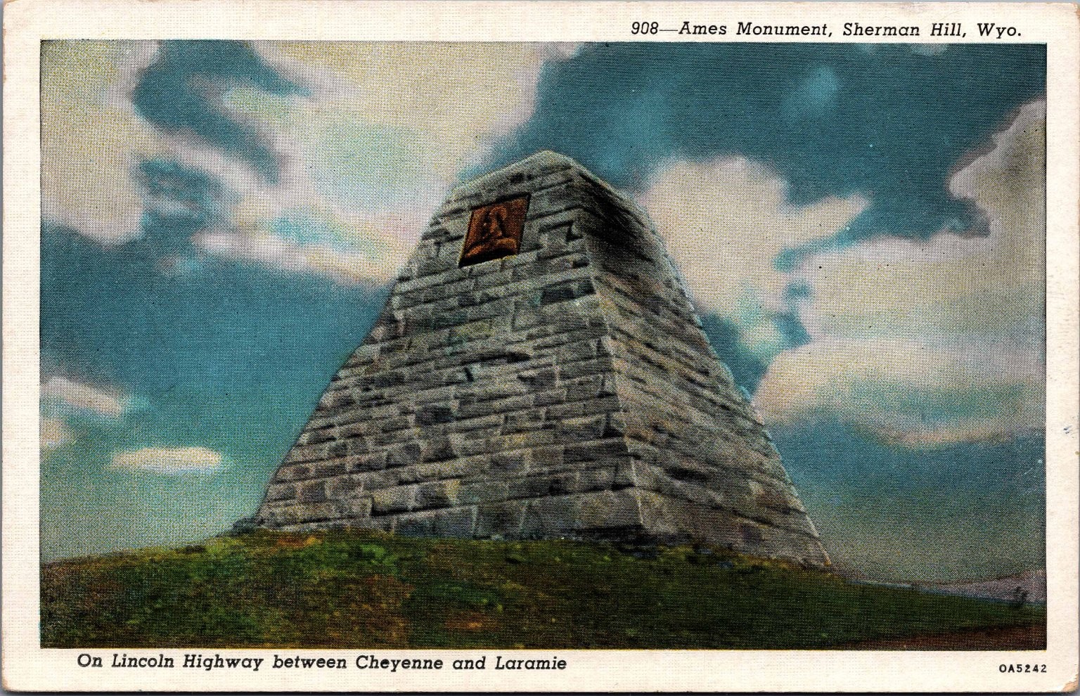 Ames Monument Sherman Hill Wyoming Lincoln Highway Vintage Linen Postcard