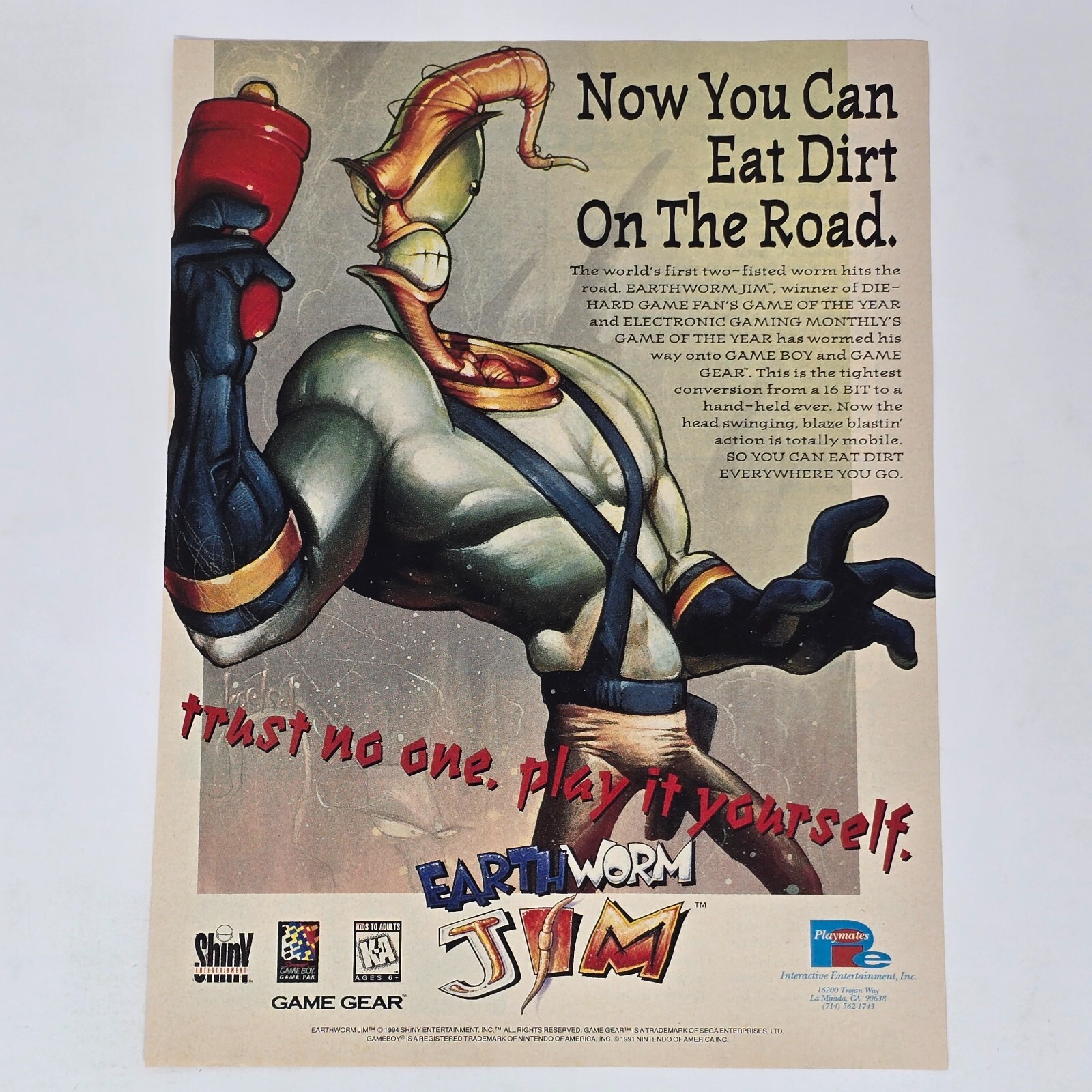 Earthworm Jim Sega Game Gear Eat Dirt Print Ad/Poster Art