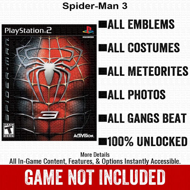 Spider-Man 3 100% All Items PS2 Memory Card CHEATS