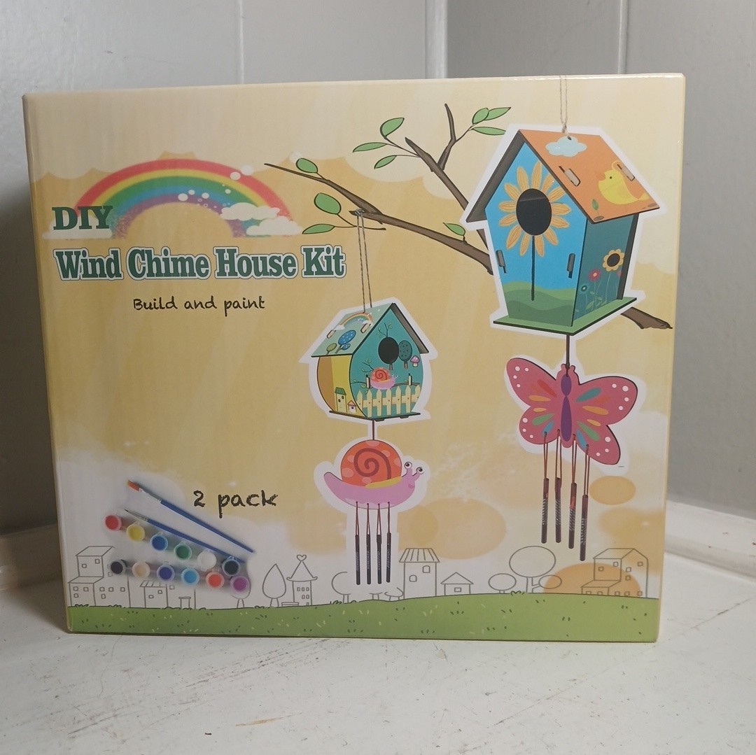 DYI wind chime house kit build paint 2 pack unused wood craft. - BOX S -