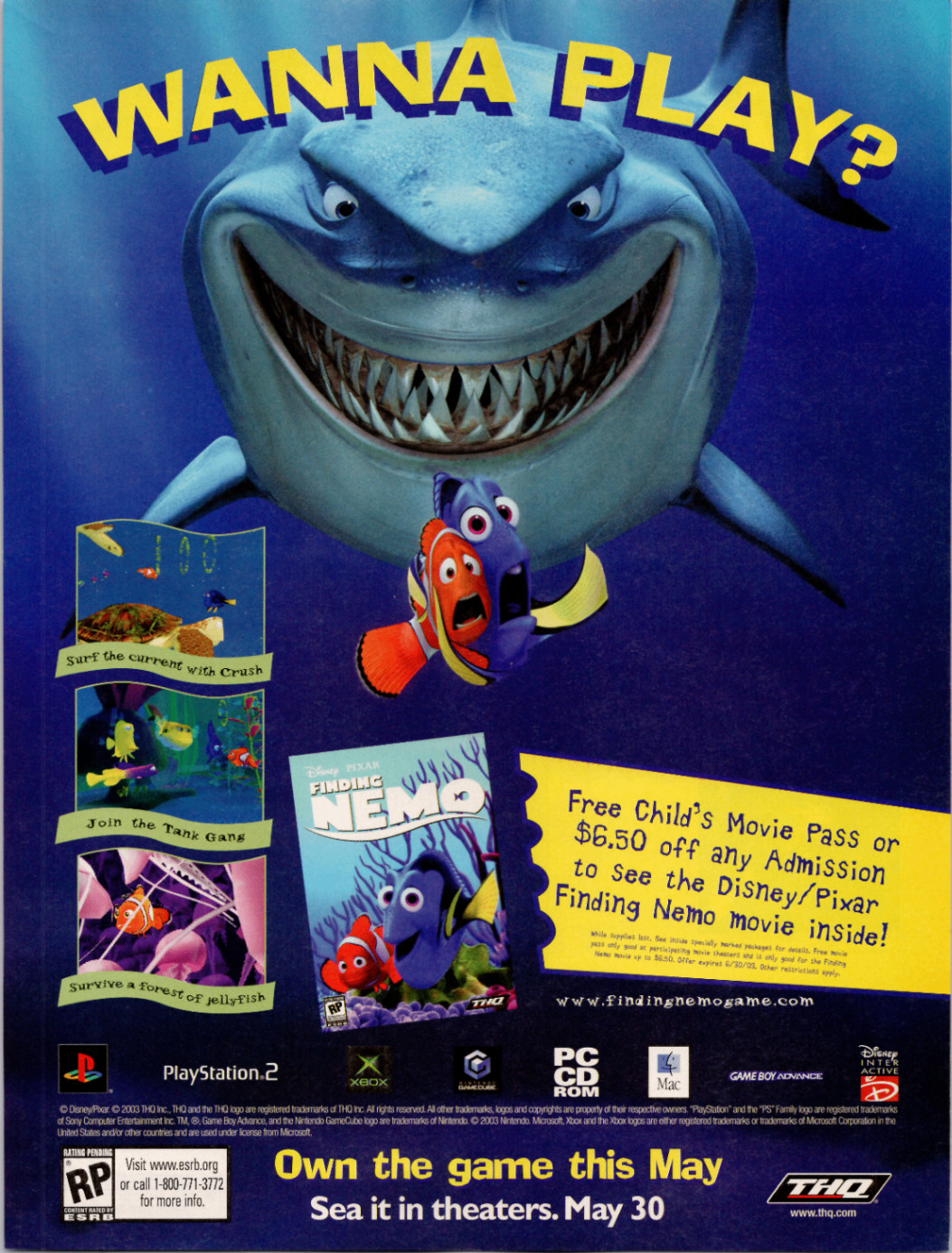 Disney Pixar THQ Finding Nemo Video Game Ad Vintage Original Promo Print 2003