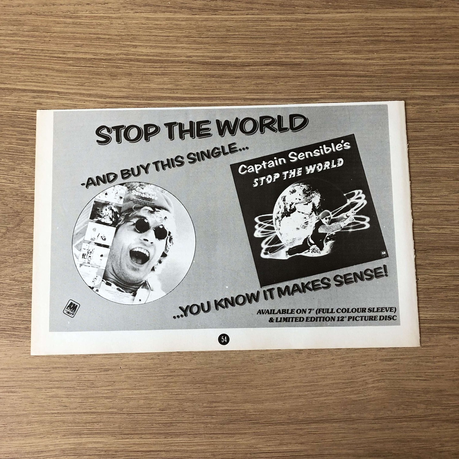 MUSIC29 MAGAZINE ADVERT 5X8 CAPTAIN SENSIBLE'S STOP THE WORLD