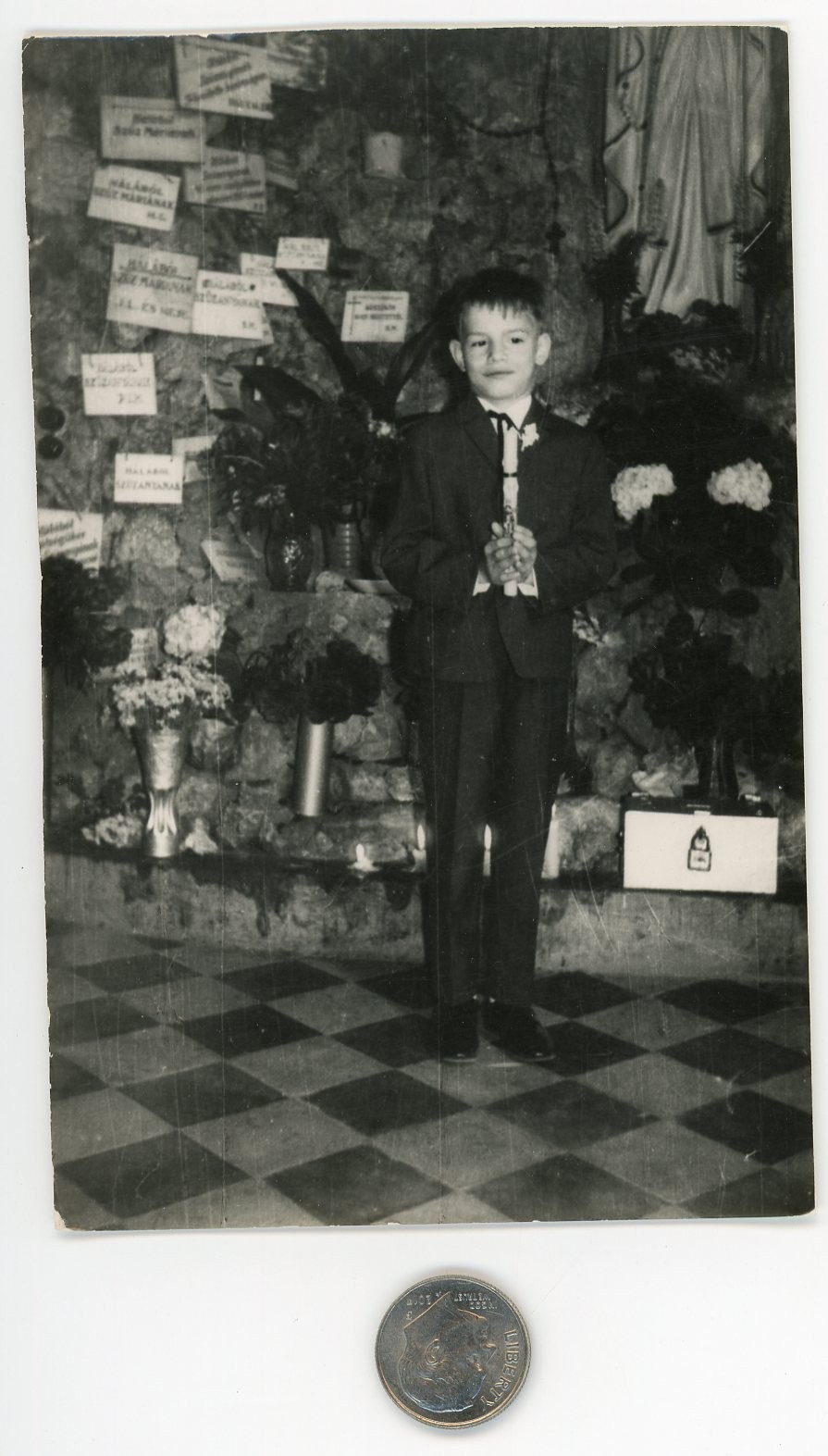 Vintage 1969 photo / Boy Says Prayer for All of His Victims - MEA CULPA SUCKAS