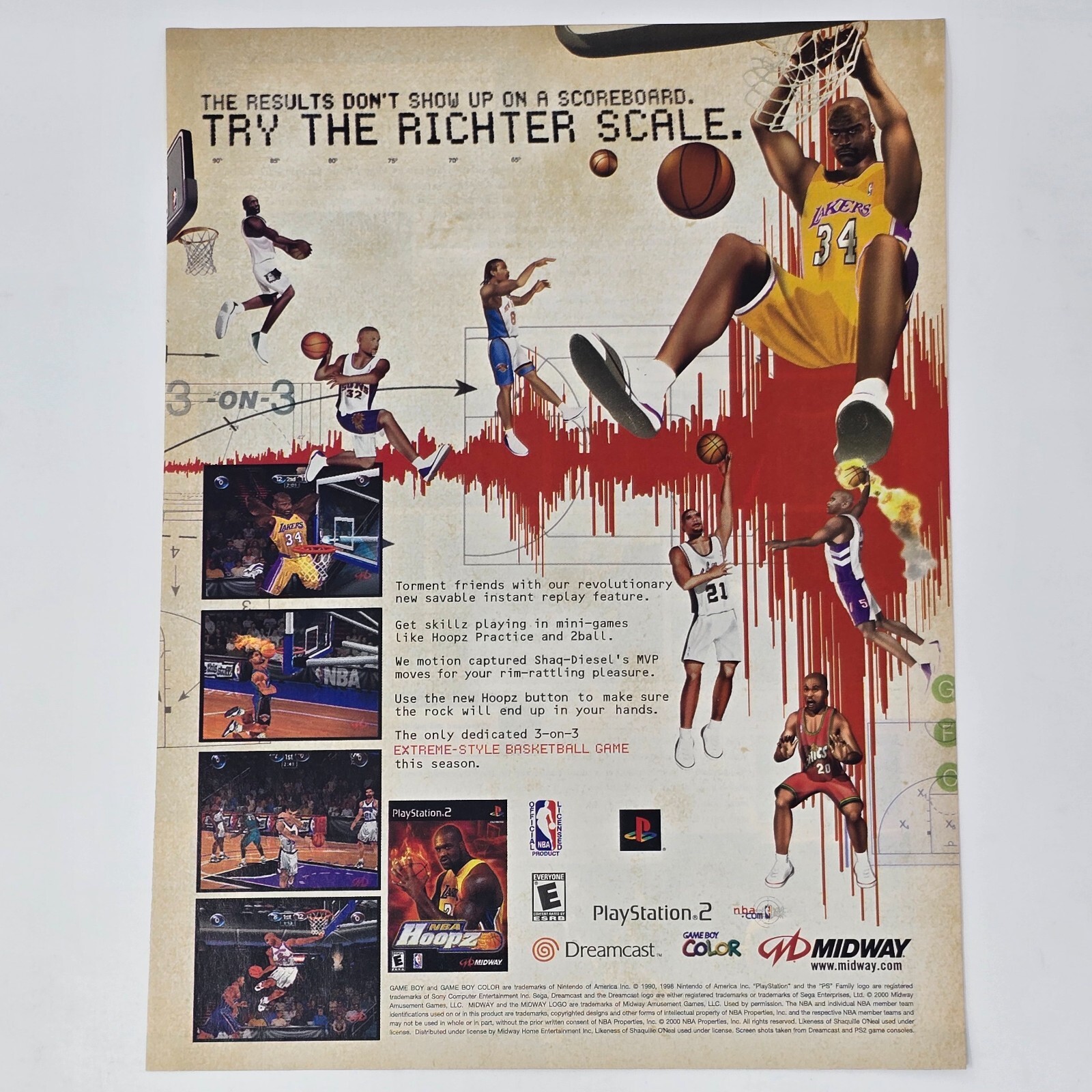 NBA Hoopz PS2 Dreamcast GameBoy Color Shaq Richter Print Ad/Poster Promo Art