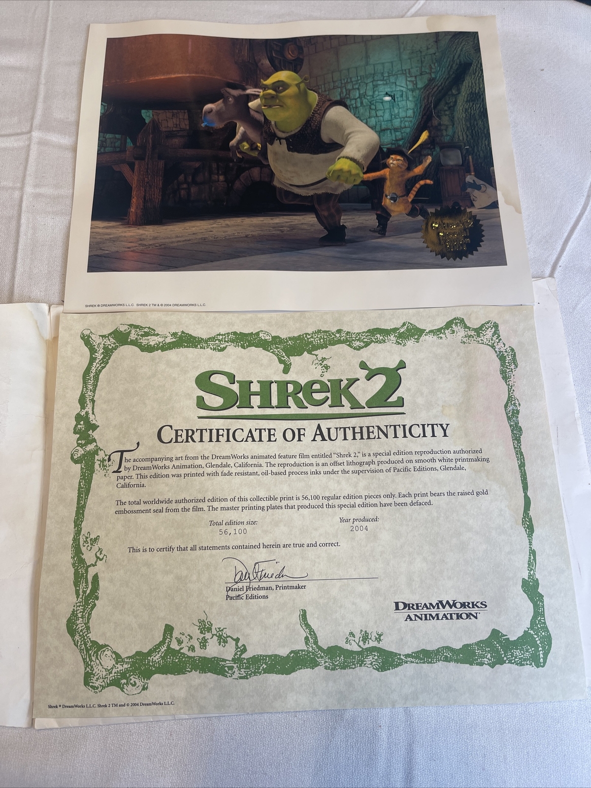 Shrek Dreamworks Animation 2004 Special Edition Lithograph Rare item