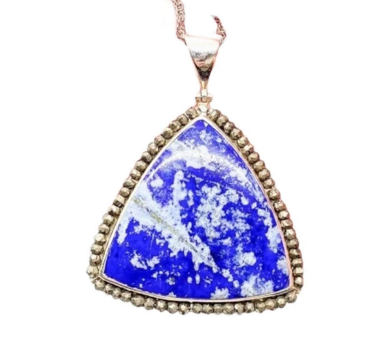 C79- Lapis Luzuli with Pyrite Boarder 925 Sterling Silver Necklace (#157)