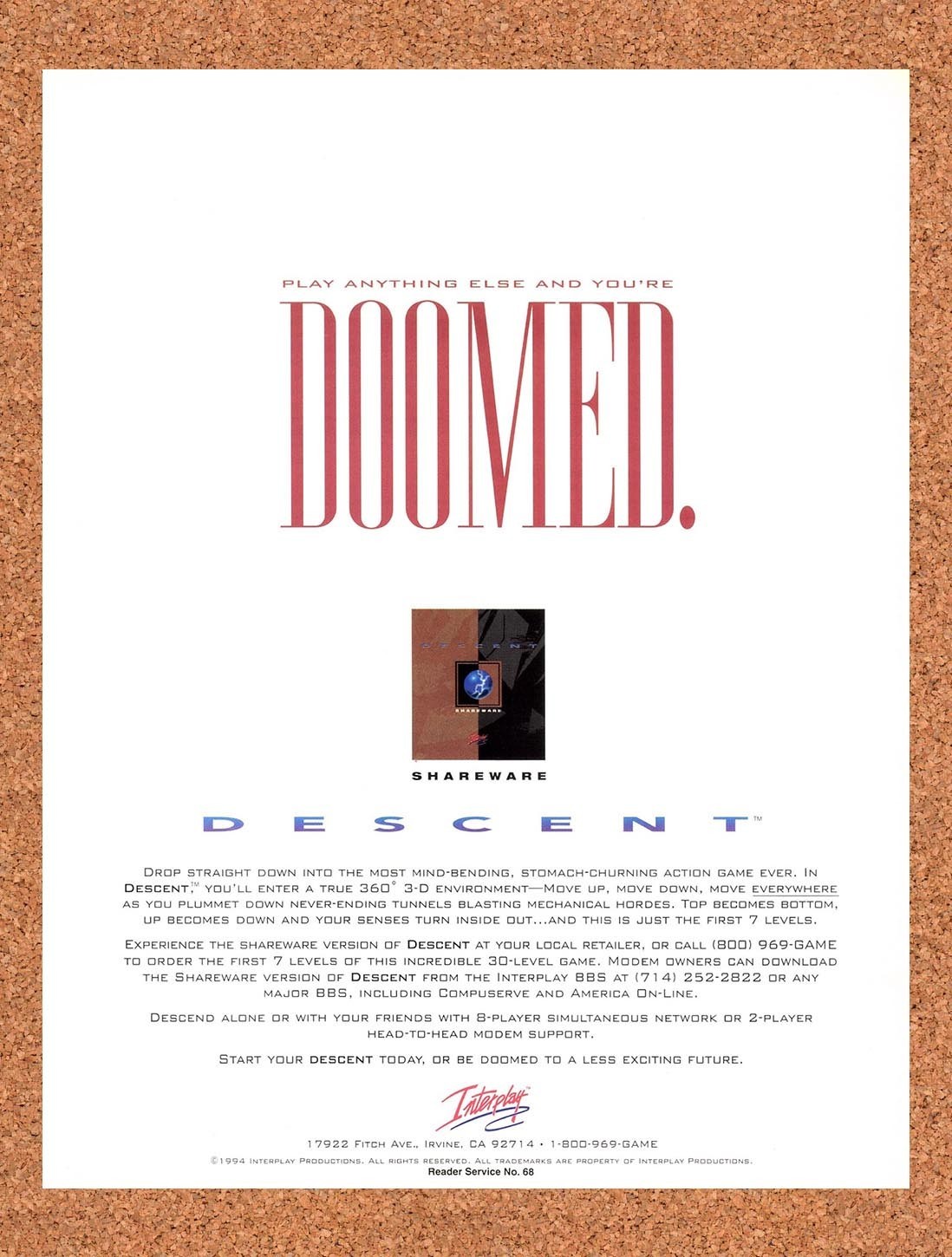 1995 Descent PC Original Advertisement / Retro Promo v2