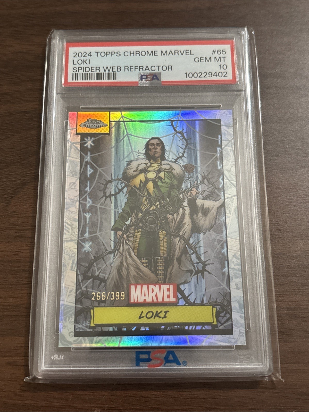 2024 Topps Chrome Marvel Loki #65 Chrome Rookie Spider-Web /399 PSA 10 GEM MINT