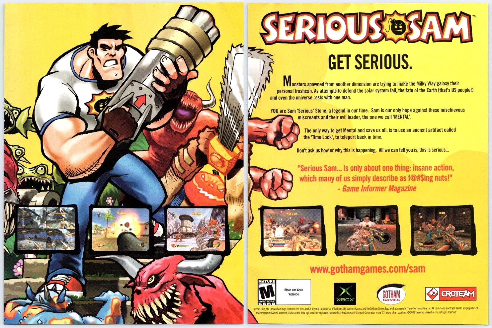 Serious Sam - Xbox Vintage Print Ad Gotham Games Original Promo Poster Art 2002