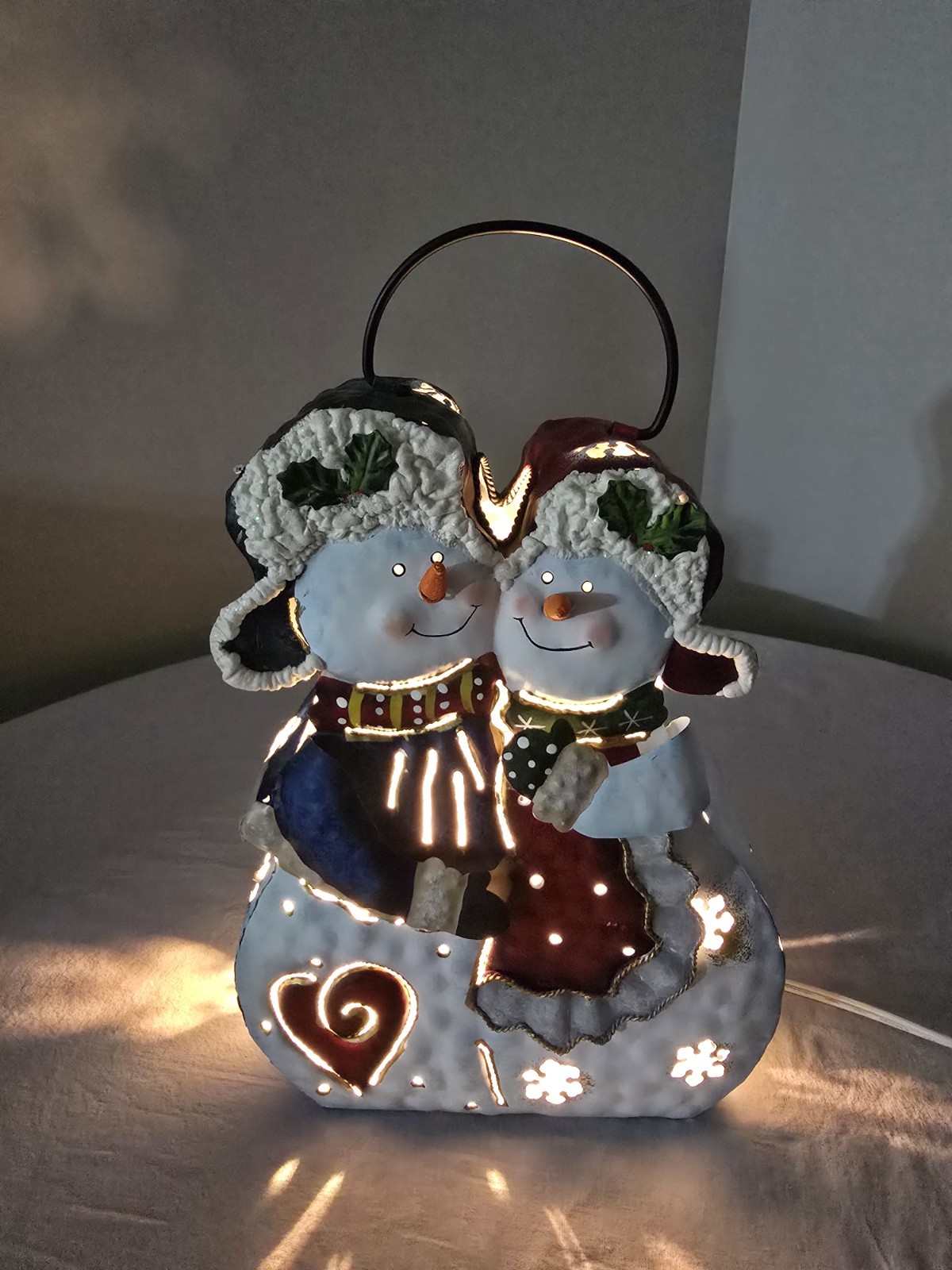 VTG Retired 3D Home Interiors Metal Snowmen Lighted Luminary Decor Lantern 10\