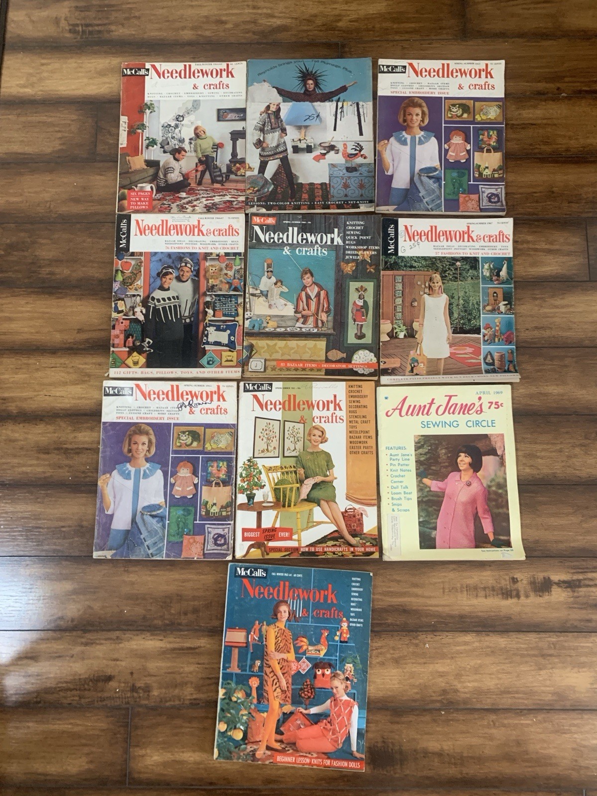 lot of 13 1960s McCalls needlework & crafts mag & Aunt Jane’s sewing circle mag
