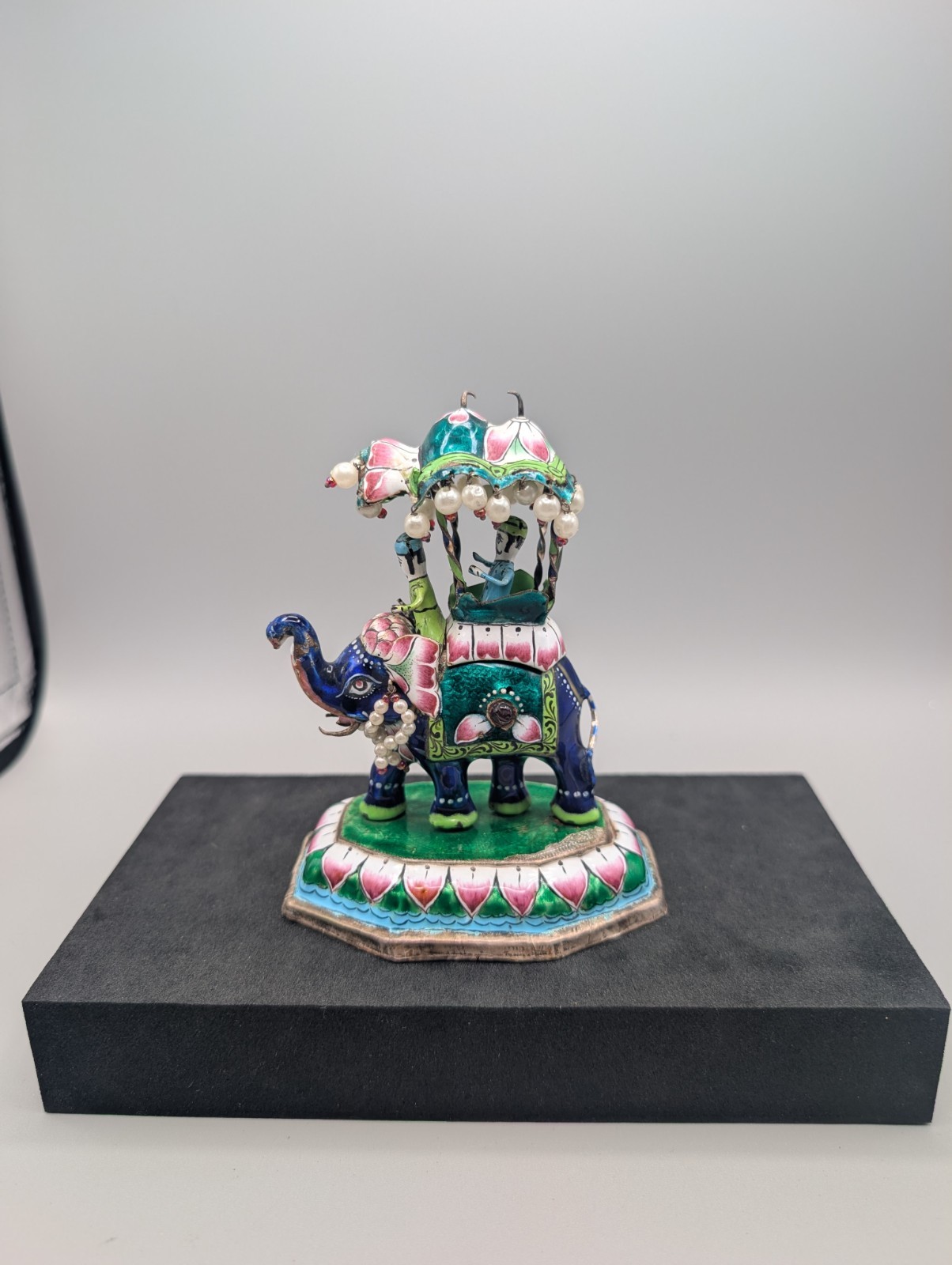 Vintage Indian Silver Meenakari Enamel Howdah Elephant Figurine Royal Procession