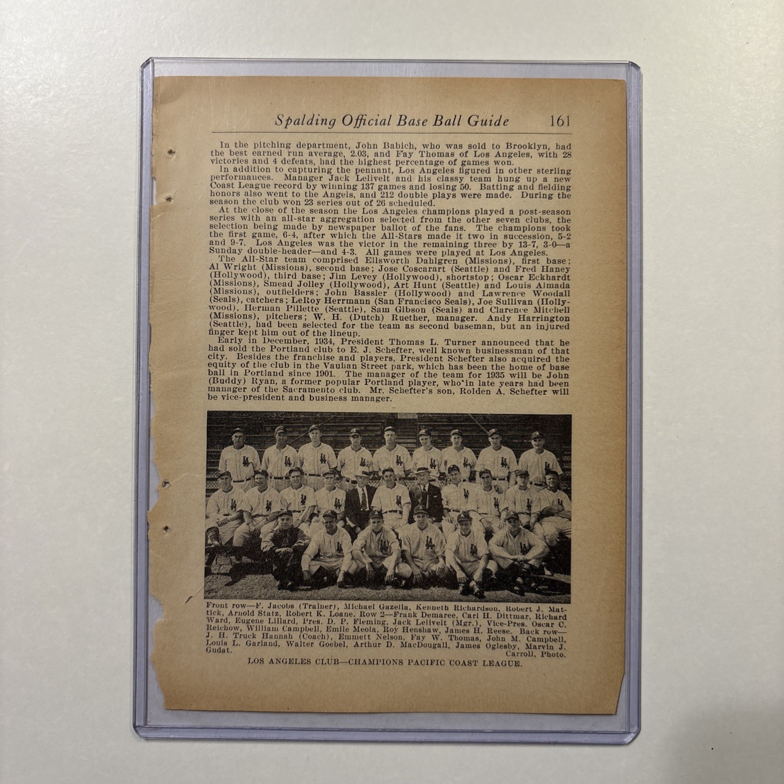 1934 Los Angeles CA Baseball Team Picture Antique California League Champions