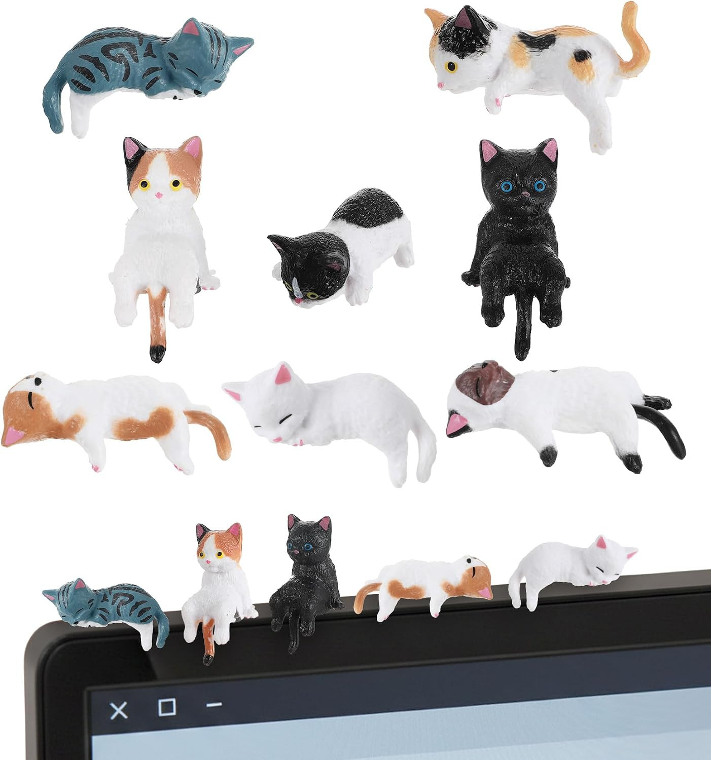 8Pcs Cute Cat Desk Accessories, Resin Mini Cat Desk Figurines for Monitor, Car D