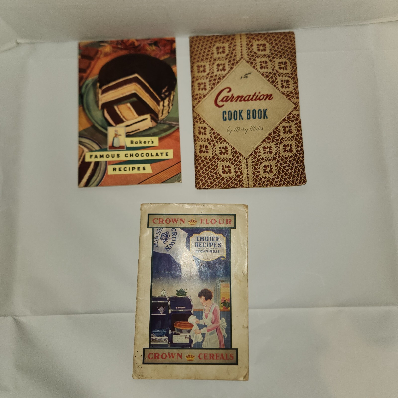 3 Vtg. Cook Books, Booklets, Advertising, Crown Flour, Carnation+ 1930s, 40s