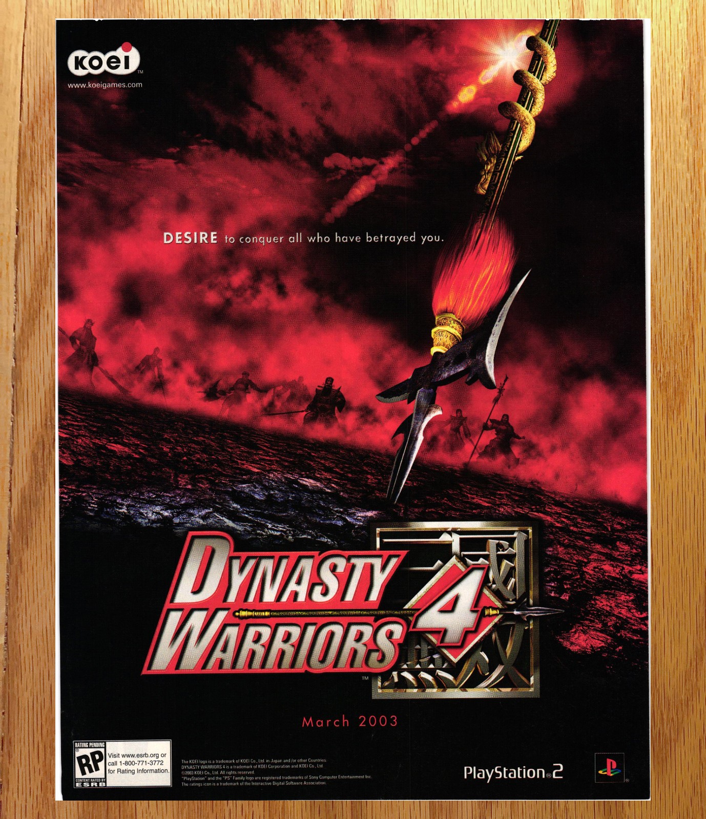 Dynasty Warriors 4 Koei Desire Spear PS2 - Video Game Print Ads Poster Art 2003