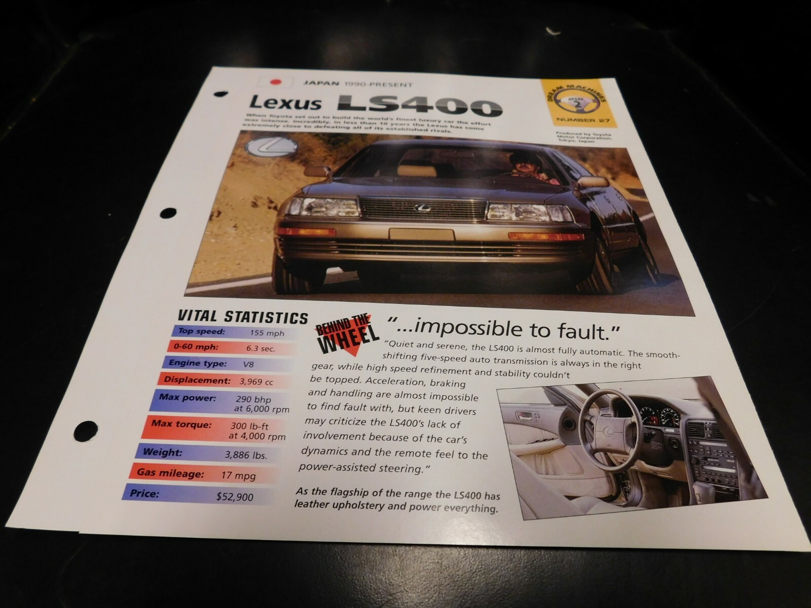 1990+ Lexus LS400 Spec Sheet Brochure Photo Poster 