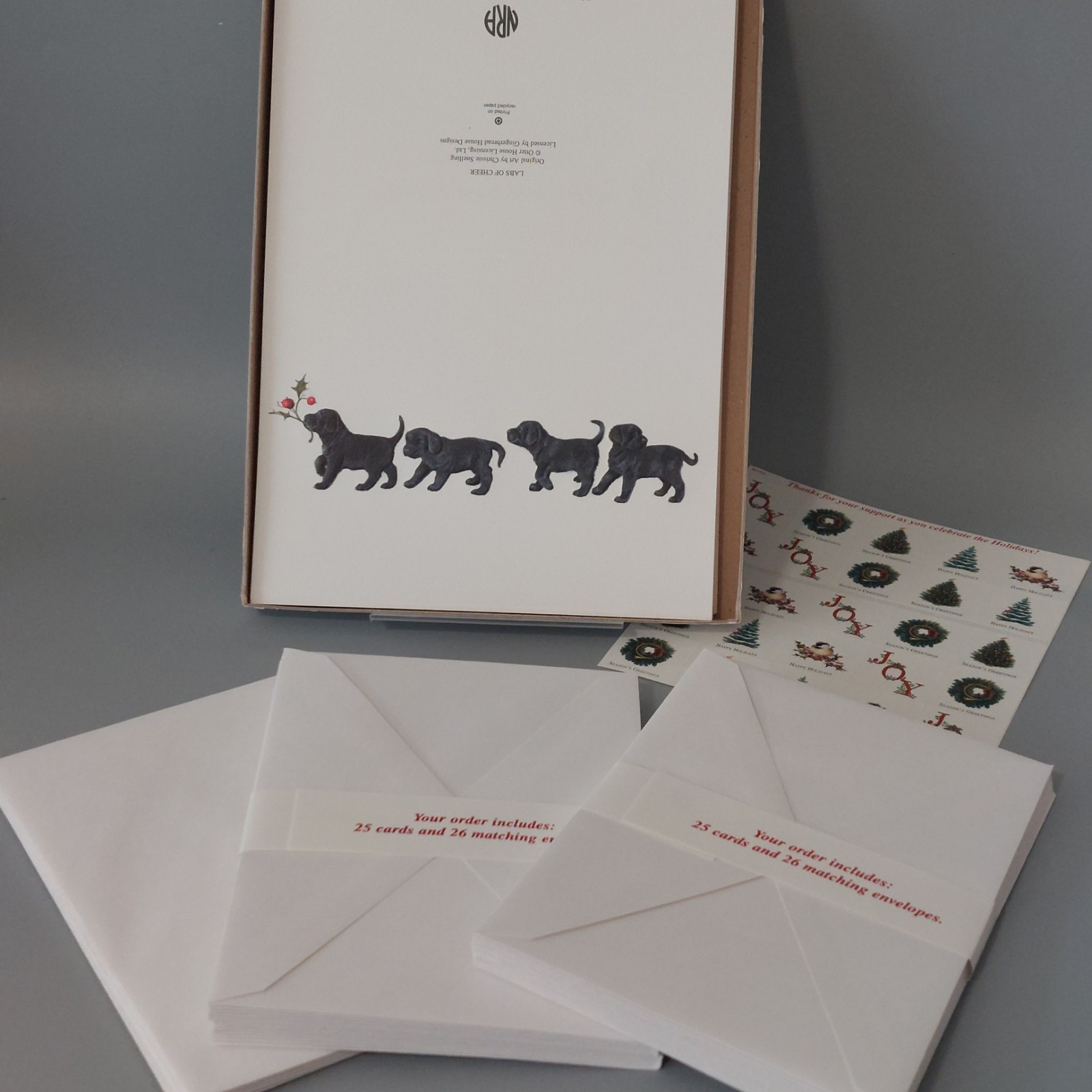 Vintage NRA Black Labrador Puppy Christmas Cards 30 Envelopes Labs Of Cheer NOS