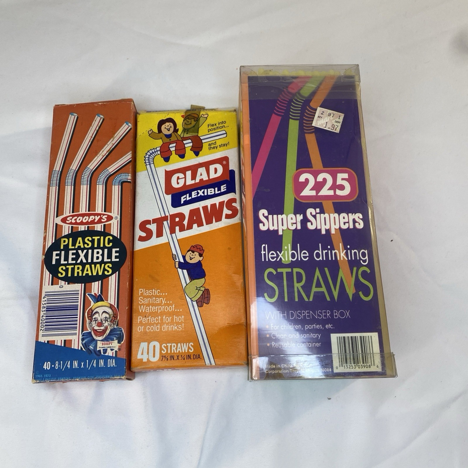 Vintage Flexible Drinking Straws Lot Glad Super Sippers Scoopy's OPEN boxes