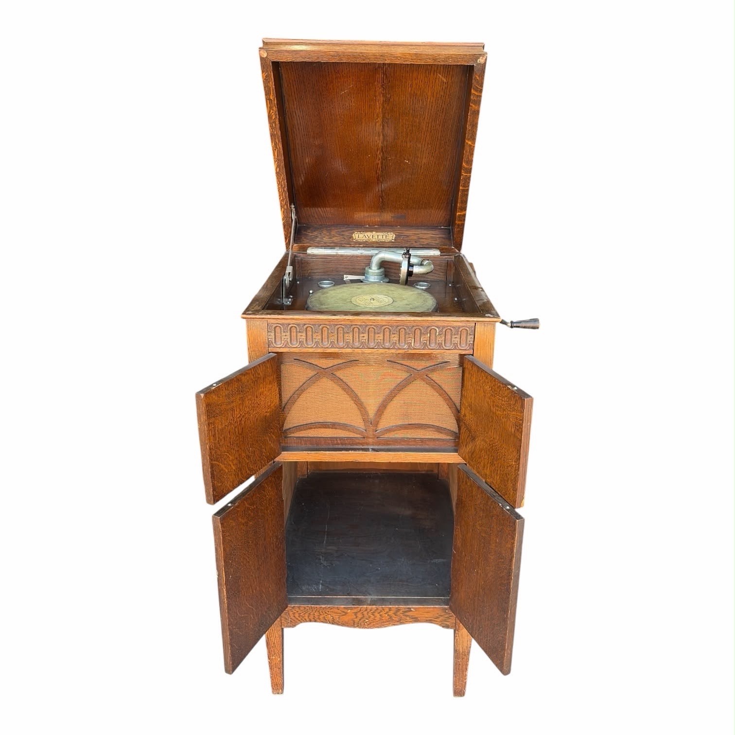 RARE Antique LAVETTE Wind Up Cabinet Phonograph Gramophone 78RPM Wood Hand Crank