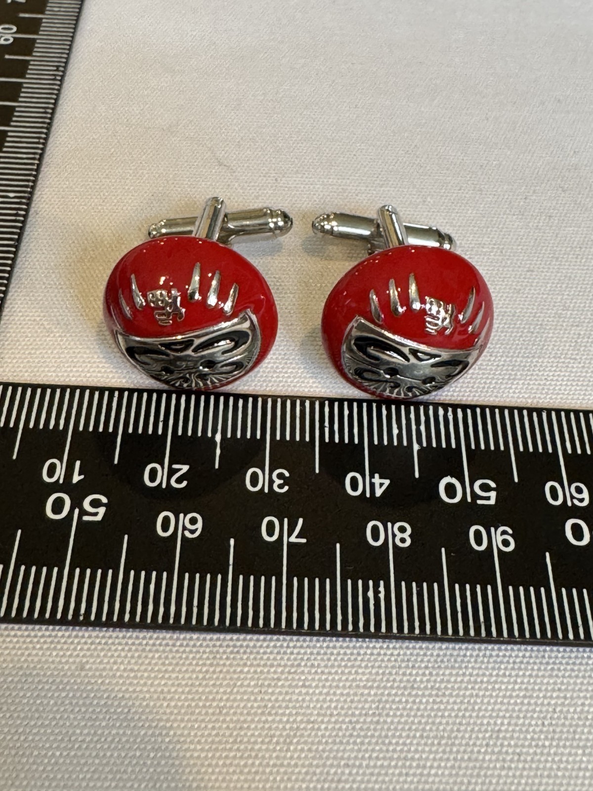 Japanese Red Daruma Doll Lucky Fuku Kanji Good Fortune Men\'s Cufflinks