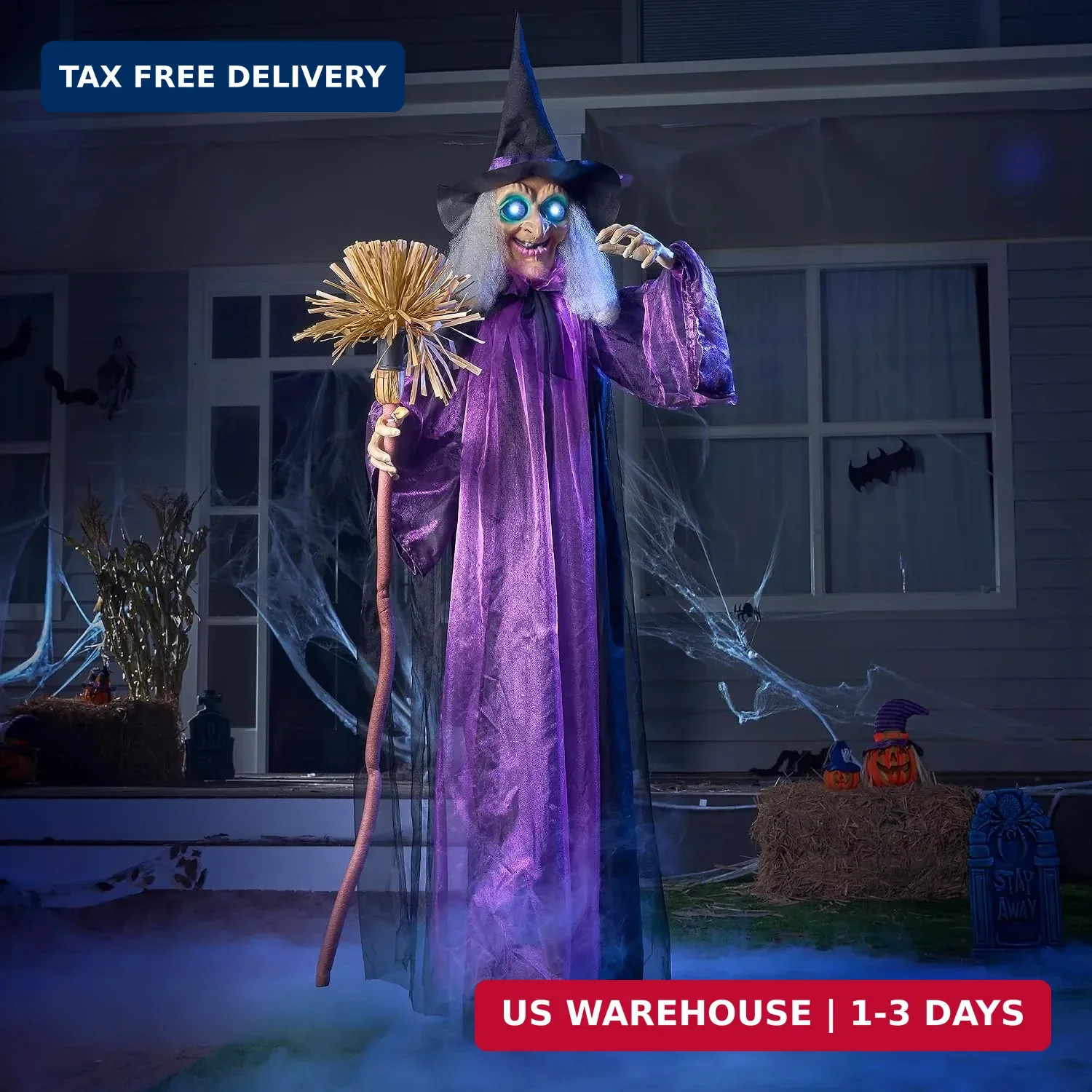 JOYIN Halloween Decorations Witch Life Size Animated with LED Eyes and Creepy So