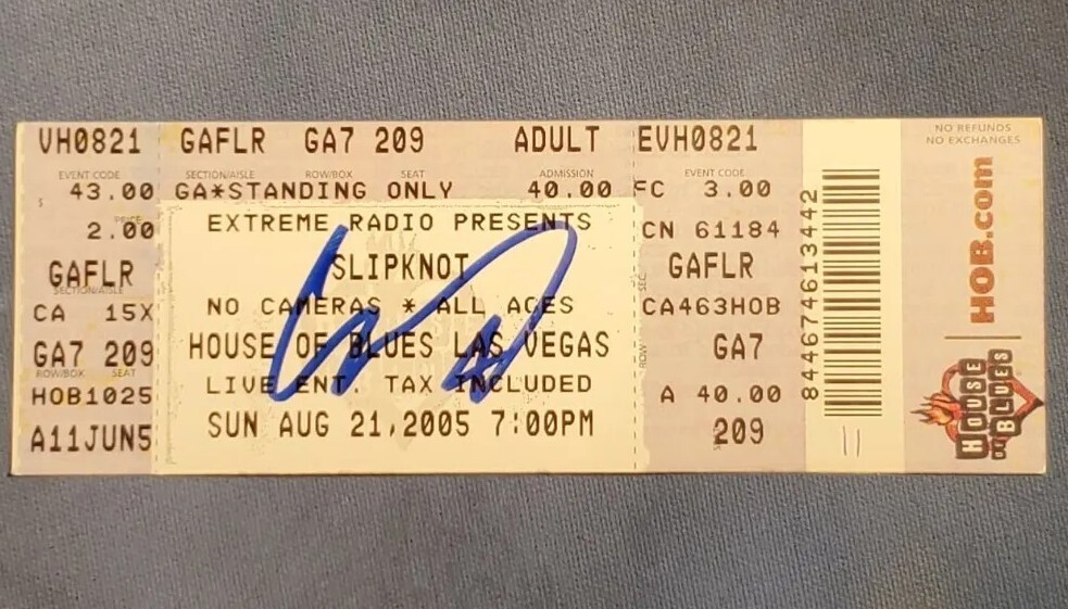 Corey Taylor SLIPKNOT Used Concert Ticket Signed JSA AUTHENTIC AUTOGRAPH 
