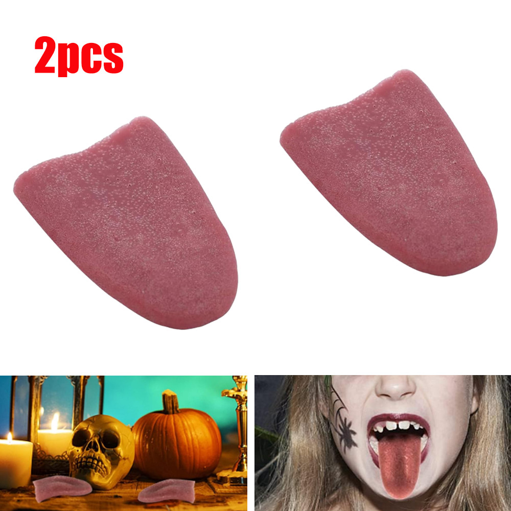 2X Realistic Fake Tongue Halloween Gross Jokes Prank Prop Funny Tongue Gag Trick