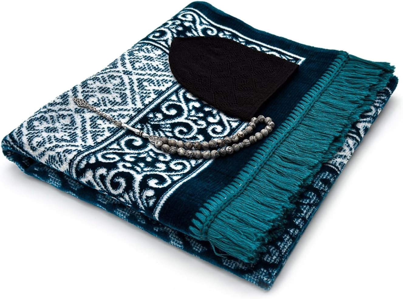 Velvet Prayer Mat All in One Set for Islam - Thick Muslim Prayer Rug,Islamic Gif