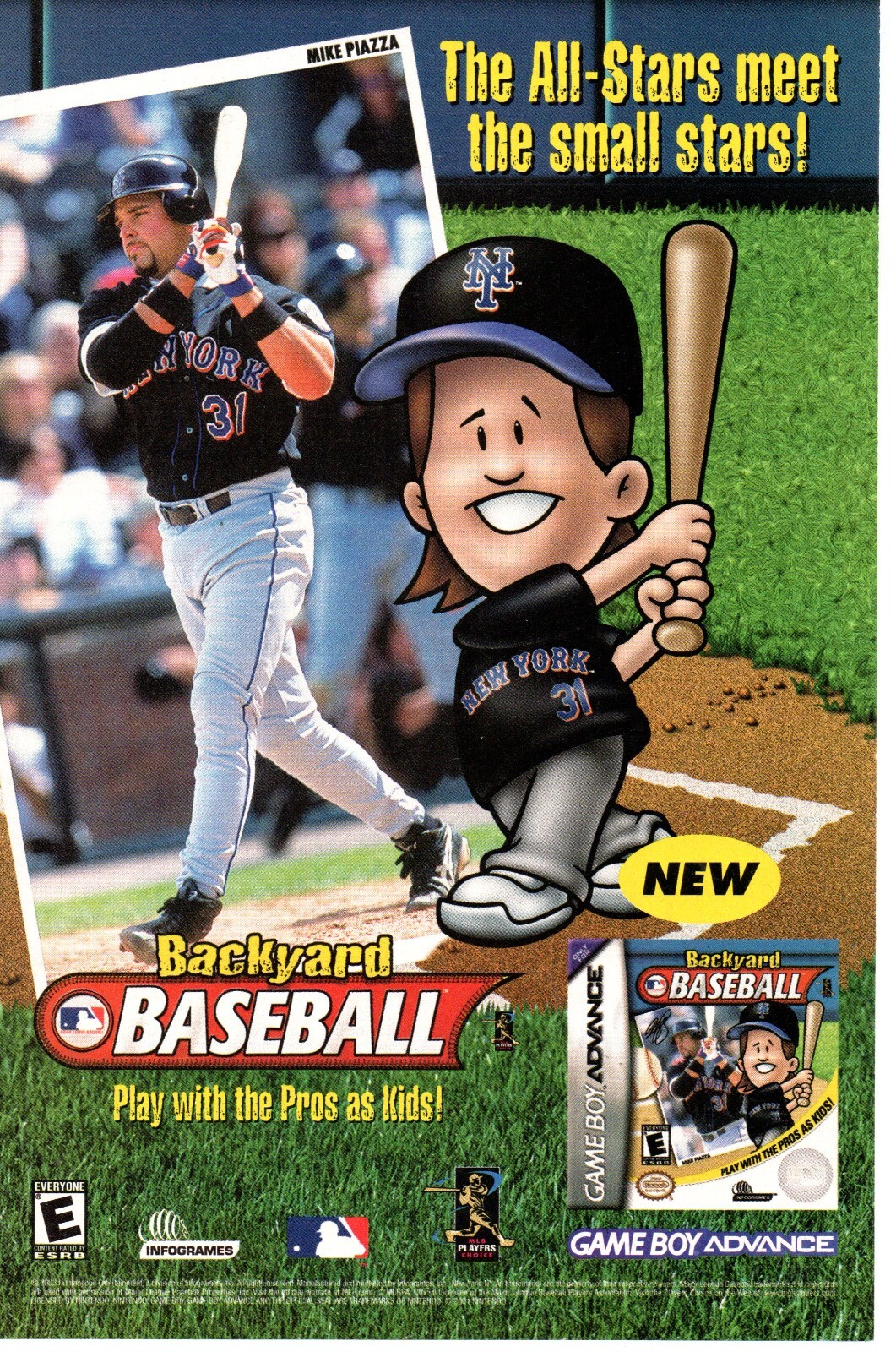 2002 MLB BACKYARD BASEBALL GBA Video Game PRINT AD ART - MIKE PIAZZA - NY METS