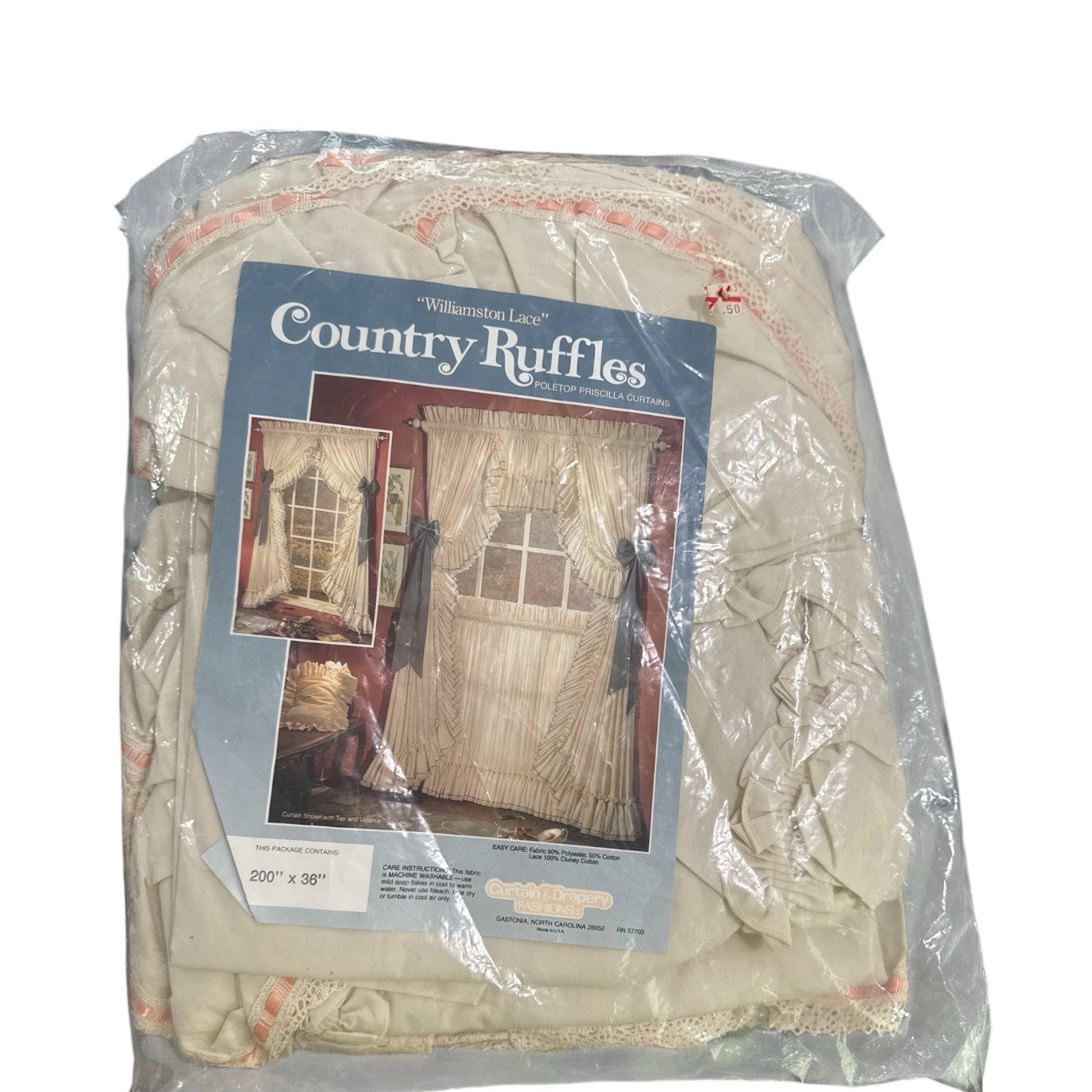 VTG 80’s NIP Country Ruffles Poletop Priscilla Curtains Williamston Lace 200x36