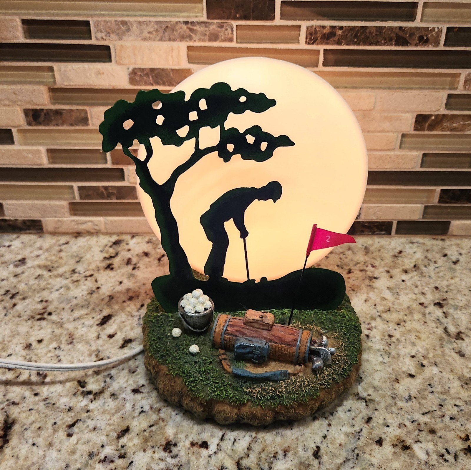 Hole 2 Golf Table Lamp with Silhouette Golfing by Moonlight⛳