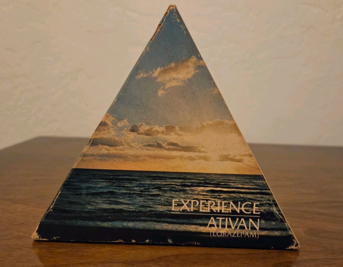 Vintage 1970s Empty Wyeth Ativan Sample Triangle Box & Display