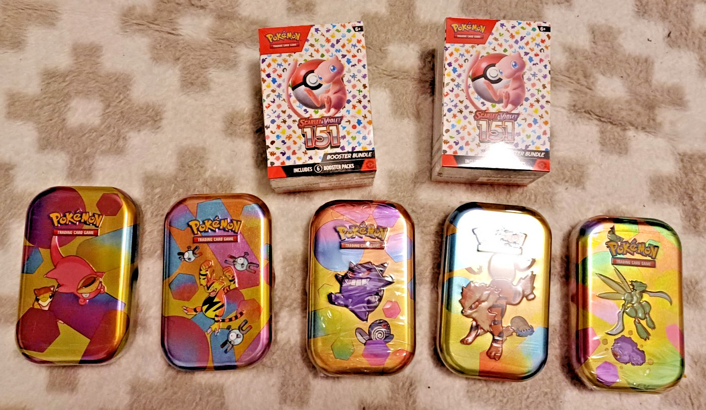 (Lot Of 7) Pokemon TCG Scarlet & Violet 151 2 Booster Bundle Sealed & 5 Mini Tin