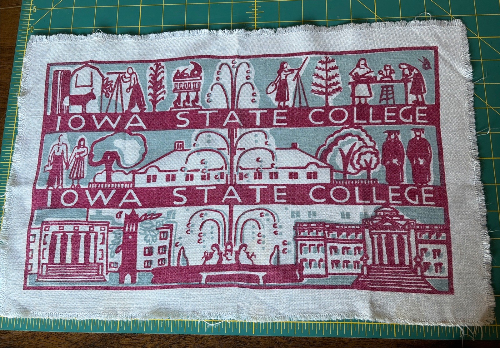 VTG \'30s Iowa State College University WPA linen textile memorabilia silk screen