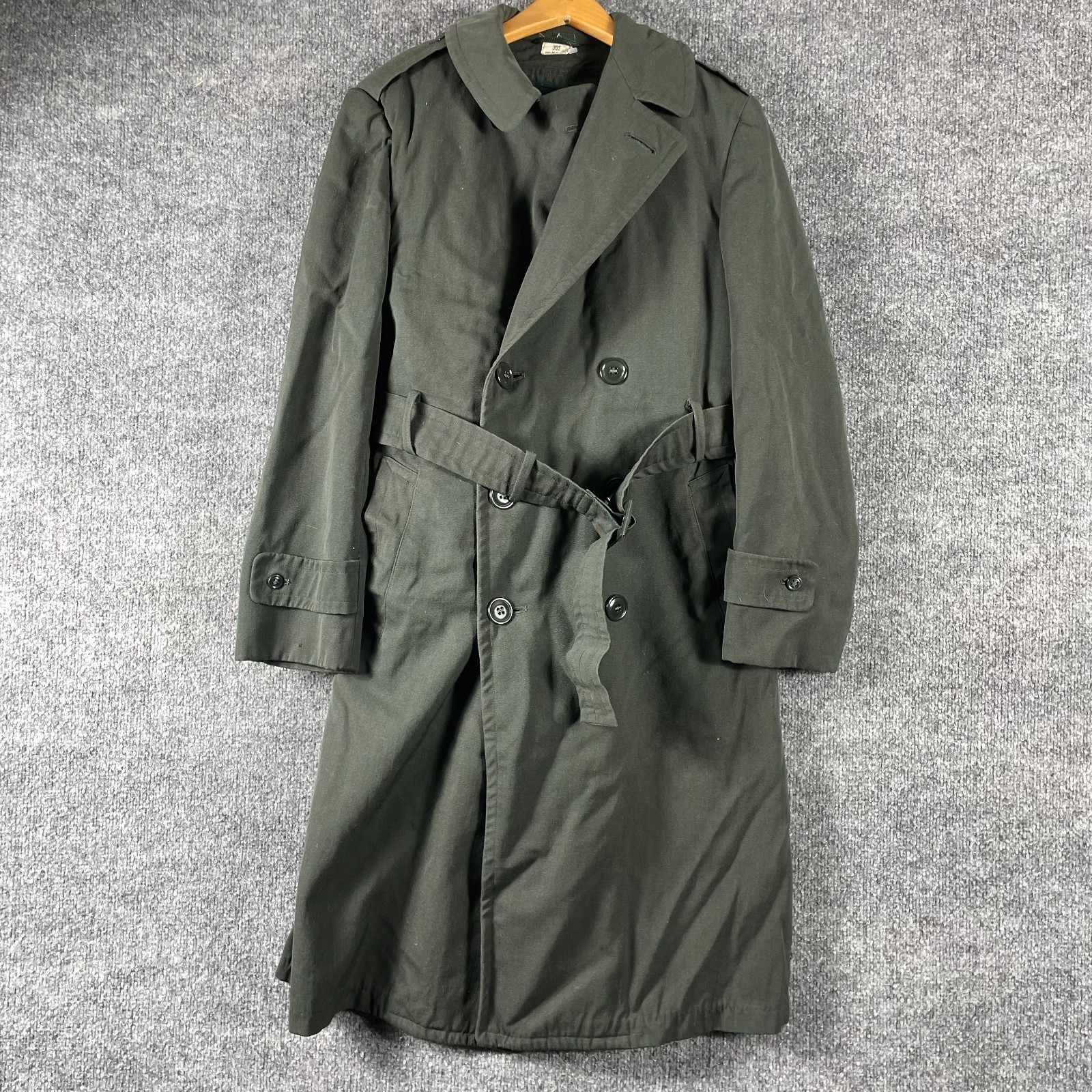 Vintage Military Trench AG 44 Wool Gabardine Coat Green 36 C 70s Vietnam Belted