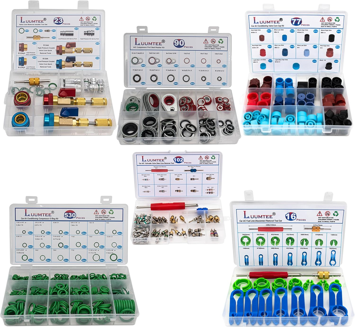 6 Set Car A/C Repair Kits,R134A Valve Core Remover Installer Tool Set+A/C Valve