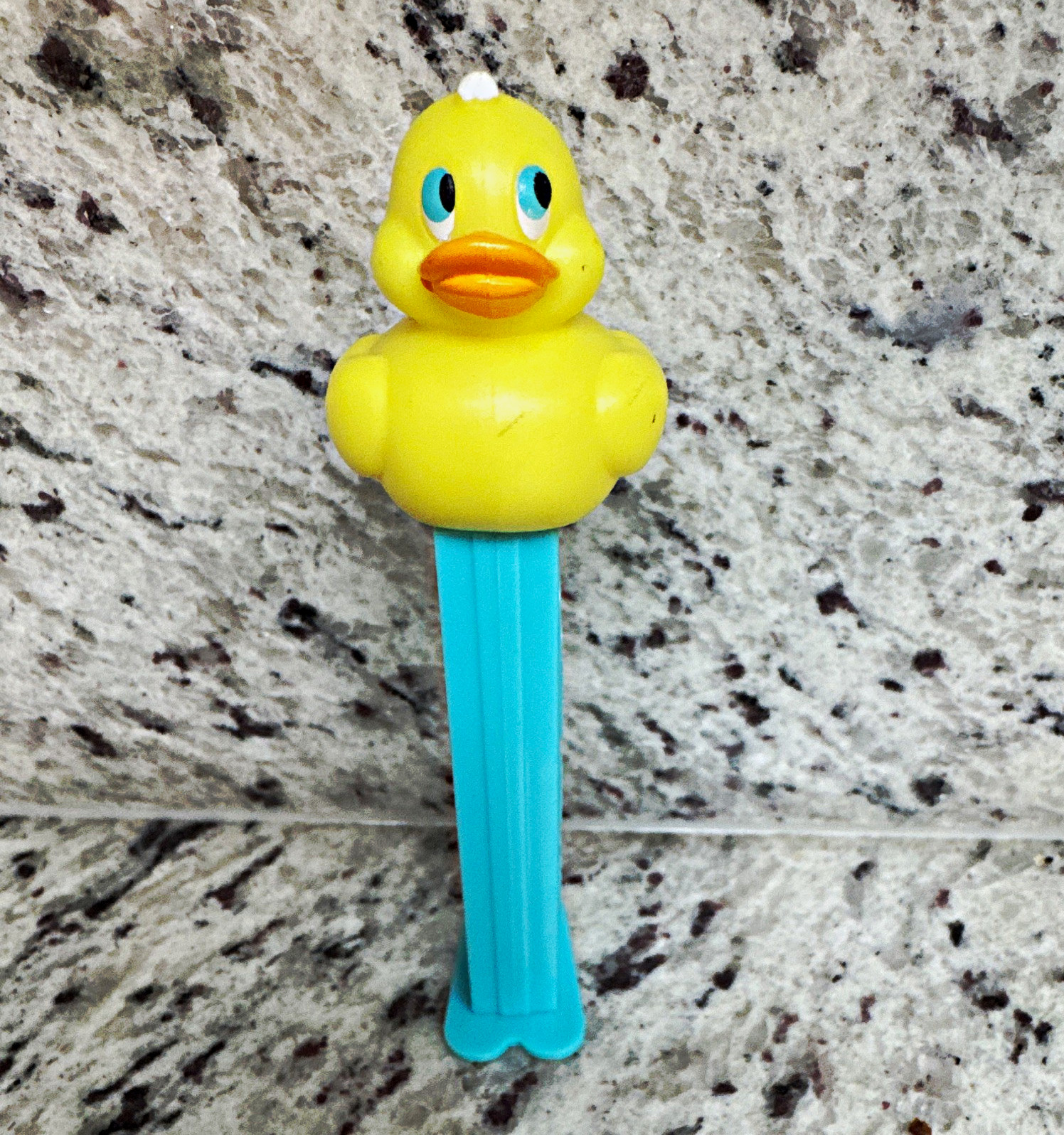 PEZ Yellow Duck  Silo relic Candy Dispenser with Blue Stem
