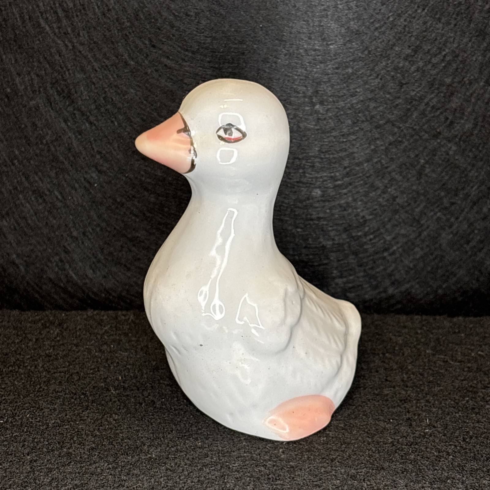 Vintage White Duckling Glossy Porcelain Duck Figurine Hand Painted 4” China 80s