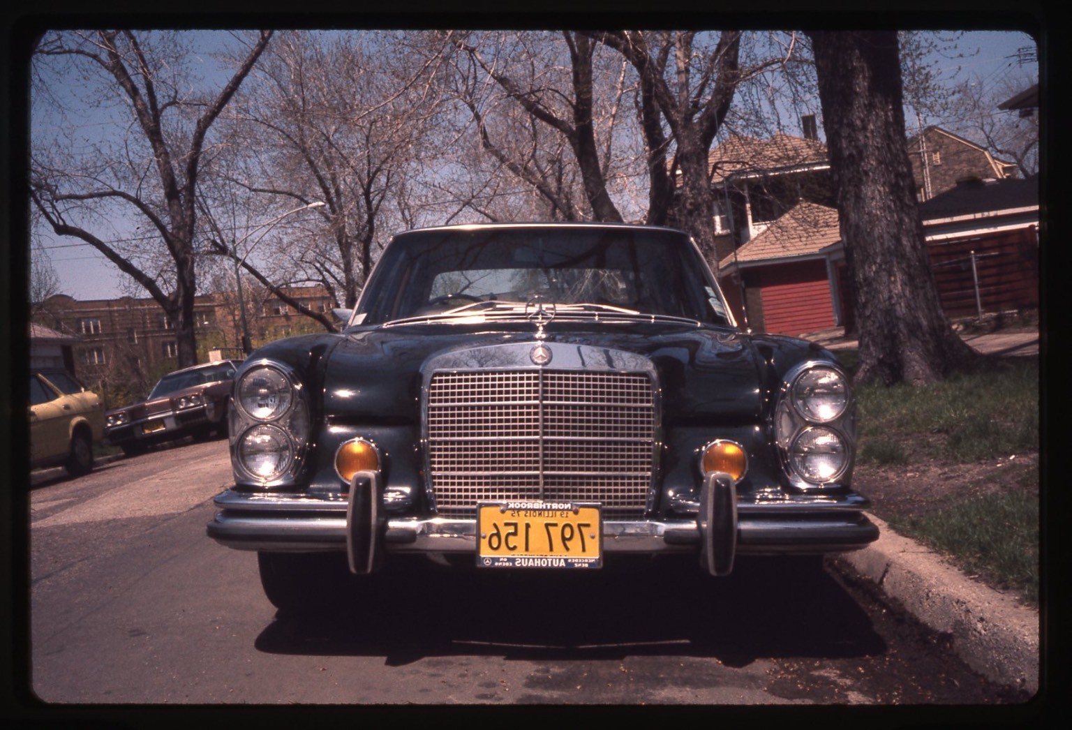 Sl41 Slide  1980’s  Mercedes-Benz Luxury Car Street Scene Illinois 948a